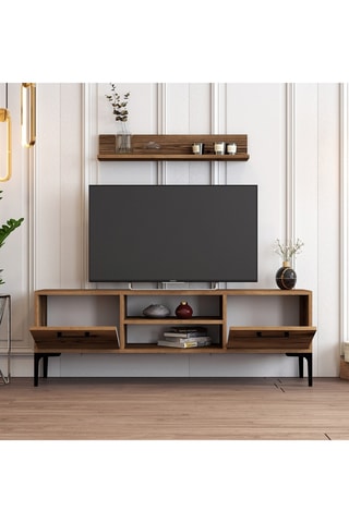 Meuble TV 2 abattants Riga - 140 x 48 x 30 / 80 x 14,2 x 13,6 cm