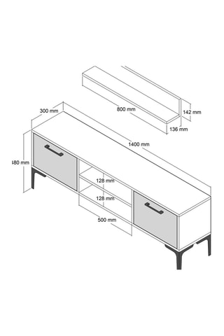 Meuble TV 2 abattants Riga - 140 x 48 x 30 / 80 x 14,2 x 13,6 cm
