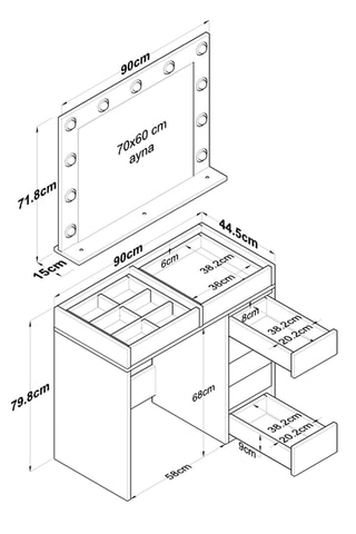 Coiffeuse - 90 x 79,8 x 44,5 cm