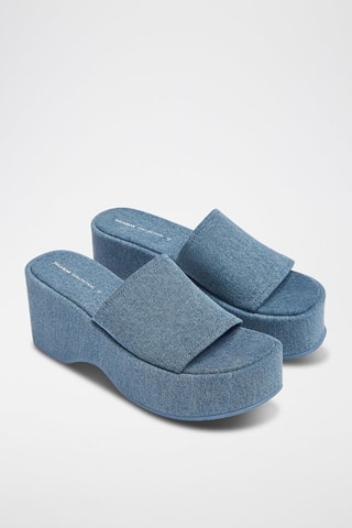 Mules plateformes en jean - Bleu clair