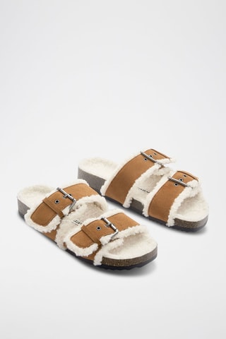 Mules fourrées en nubuck - Marron