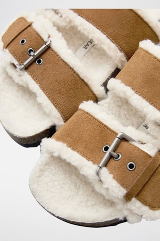 Mules fourrées en nubuck - Marron