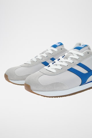 Leren Sneakers - Lichtgrijs en Koningsblauw