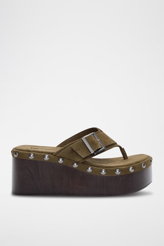 Nubuck Sandalen met Sleehak - kaki