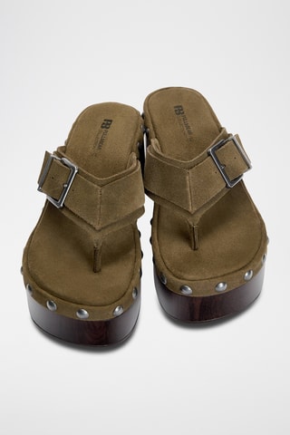 Nubuck Sandalen met Sleehak - kaki