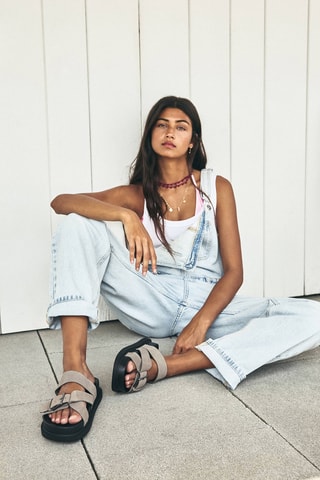 Mules en cuir - Gris clair