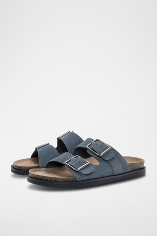 Mules en nubuck - Bleu marine