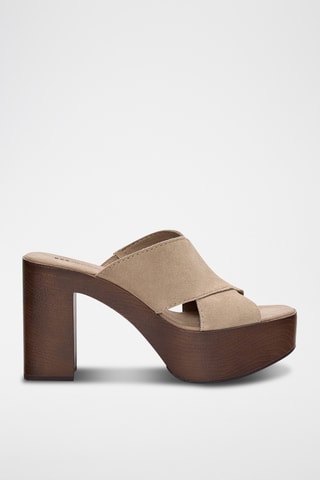 Mules à talons en nubuck - Taupe
