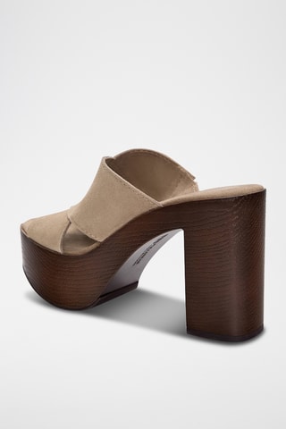 Mules à talons en nubuck - Taupe