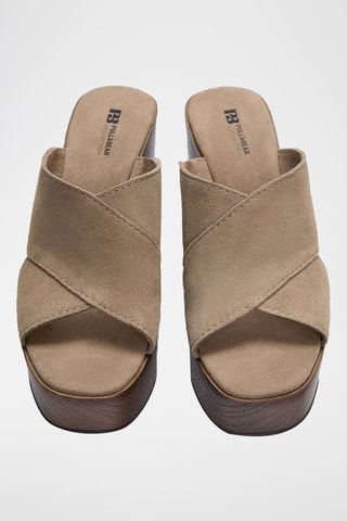 Mules à talons en nubuck - Taupe