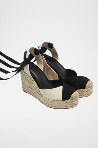 Espadrilles met Sleehak - Zwart en Beige