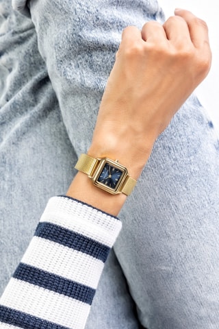 Japans Stalen Quartz Horloge Goudkleurig en Blauw - Emily Westwood