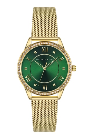 Stalen Quartz Horloge - Goudkleurig en Groen