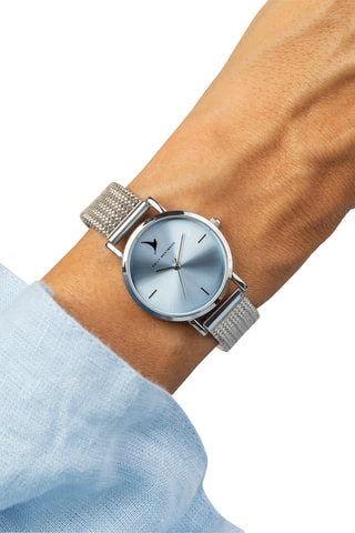 Stalen Quartz Horloge - Zilverkleurig en Lichtblauw