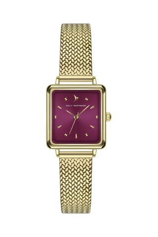 Stalen Quartz Horloge - Goudkleurig en Bordeauxrood - Emily Westwood