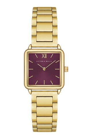 Stalen Quartz Horloge - Goudkleurig en Bordeauxrood