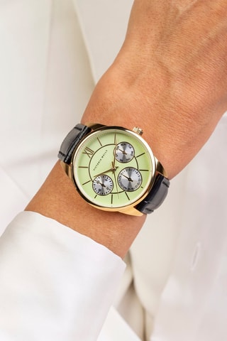 Leren Quartz Horloge - Zwart en Goudkleurig - Victoria Walls