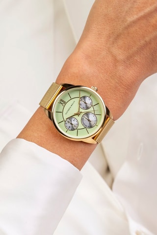 Stalen Quartz Horloge - Goudkleurig en Lichtgroen - Victoria Walls