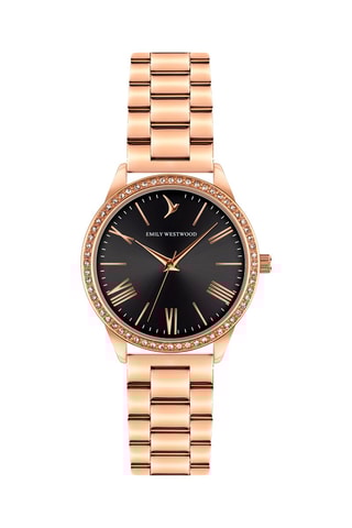 Stalen Quartz Horloge - Roségoudkleurig en Zwart - Emily Westwood