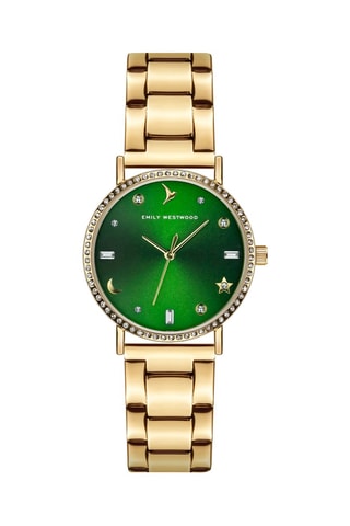 Stalen Quartz Horloge Goudkleurig en Groen - Emily Westwood