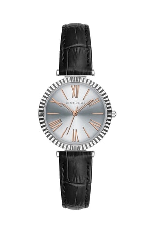 Leren Quartz Horloge - Zwart en zilverkleurig - Victoria Walls