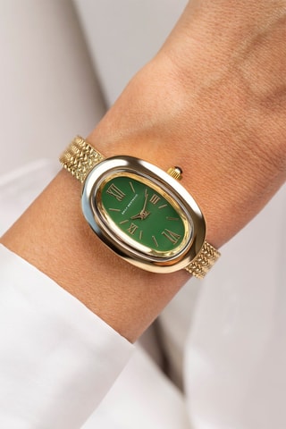 Stalen Quartz Horloge - Goudkleurig en Groen - Emily Westwood