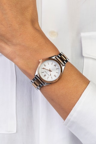 Stalen Quartz Horloge - Zilverkleurig en Roségoudkleurig - Marc Malone