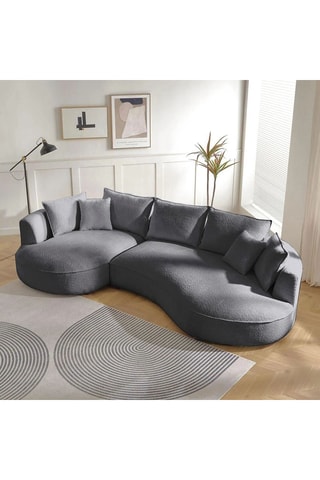 Canapé d'angle gauche - Gris - 4 places - En tissu bouclé - 317 x 183 x 71 cm