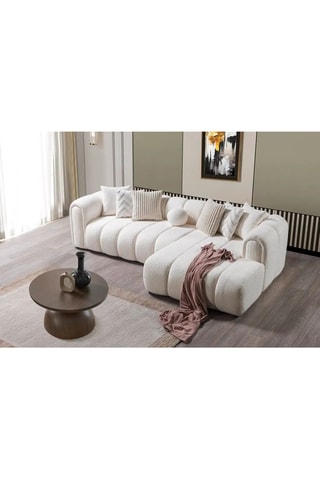 Canapé d'angle droit - Blanc - 4 ou 5 places - En tissu bouclette - 265 x 185 x 95 x 70 cm