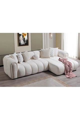 Canapé d'angle droit - Blanc - 4 ou 5 places - En tissu bouclette - 265 x 185 x 95 x 70 cm