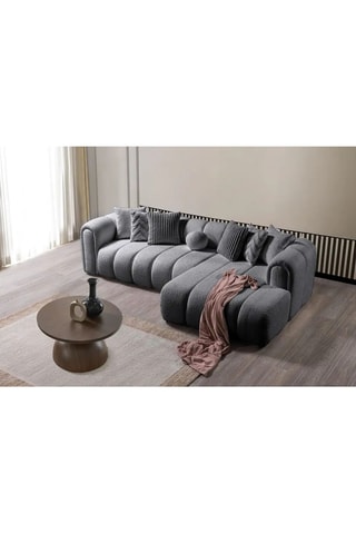 Canapé d'angle droit - Gris - 4 ou 5 places - En tissu bouclé - 265 x 185 x 95 x 70 cm