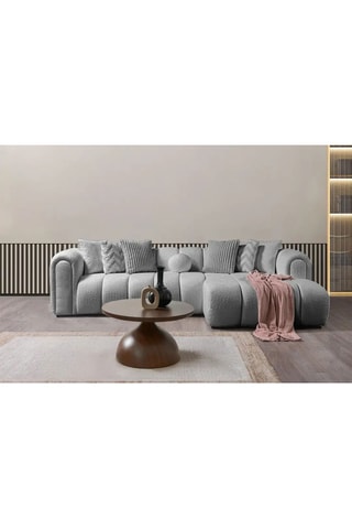 Canapé d'angle droit - Gris clair - 4 ou 5 places - En tissu bouclette - 265 x 185 x 95 x 70 cm