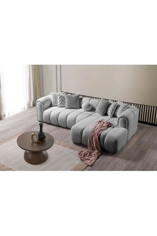 Canapé d'angle droit - Gris clair - 4 ou 5 places - En tissu bouclette - 265 x 185 x 95 x 70 cm