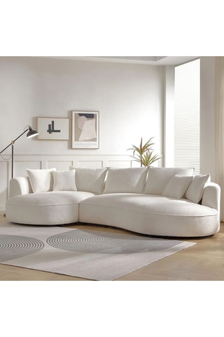 Canapé d'angle gauche - Blanc - 4 ou 5 places - En tissu bouclette - 317 x 183 x 71 cm