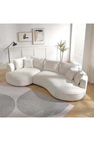 Canapé d'angle gauche - Blanc - 4 ou 5 places - En tissu bouclette - 317 x 183 x 71 cm