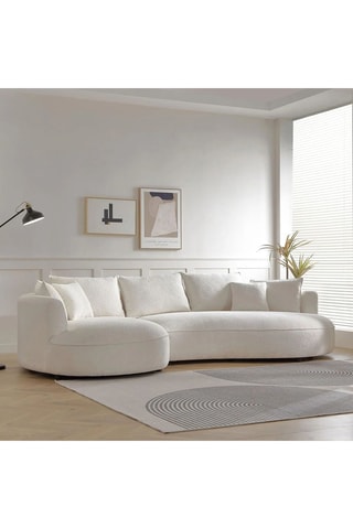 Canapé d'angle gauche - Blanc - 4 ou 5 places - En tissu bouclette - 317 x 183 x 71 cm