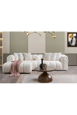 Canapé d'angle gauche - Blanc - 4 ou 5 places - En tissu bouclette - 265 x 185 x 95 cm