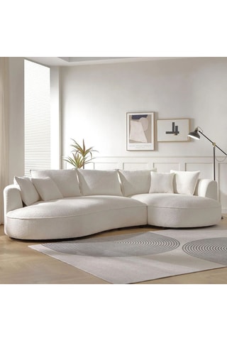 Canapé d'angle gauche - Blanc cassé - 4 places - En tissu bouclé - 317 x 171 x 81 cm