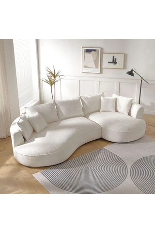 Canapé d'angle gauche - Blanc cassé - 4 places - En tissu bouclé - 317 x 171 x 81 cm