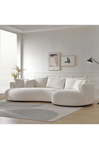 Canapé d'angle gauche - Blanc cassé - 4 places - En tissu bouclé - 317 x 171 x 81 cm