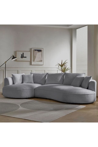 Canapé d'angle gauche - Gris clair - 4 ou 5 places - En tissu bouclette - 317 x 183 x 71 cm