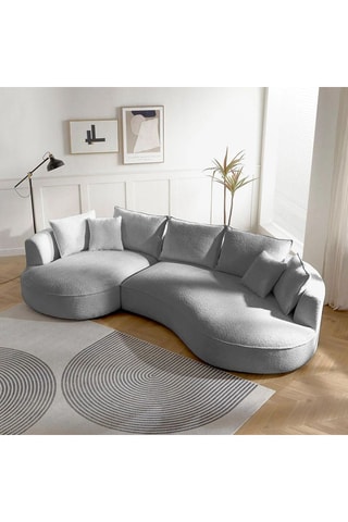 Canapé d'angle gauche - Gris clair - 4 ou 5 places - En tissu bouclette - 317 x 183 x 71 cm