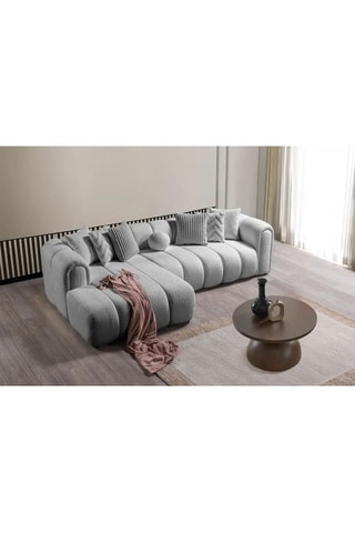 Canapé d'angle gauche - Gris - 4 ou 5 places - En tissu bouclé - 265 x 185 x 95 cm