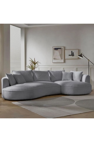 Canapé d'angle droit - Gris clair - 4 places - En tissu bouclé - 317 x 171 x 91 cm