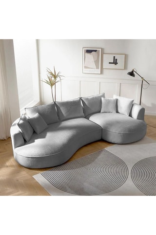 Canapé d'angle droit - Gris clair - 4 places - En tissu bouclé - 317 x 171 x 91 cm