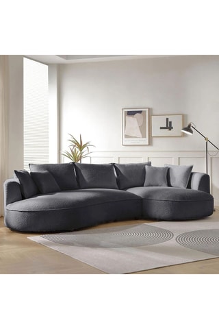 Canapé d'angle droit - Gris - 4 ou 5 places - En tissu bouclette - 317 x 147 x 81 cm