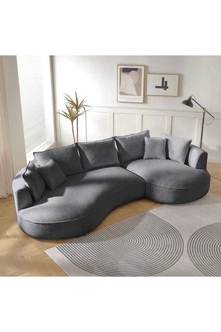 Canapé d'angle droit - Gris - 4 ou 5 places - En tissu bouclette - 317 x 147 x 81 cm