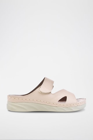 Sandalias de piel de cuña - Beige