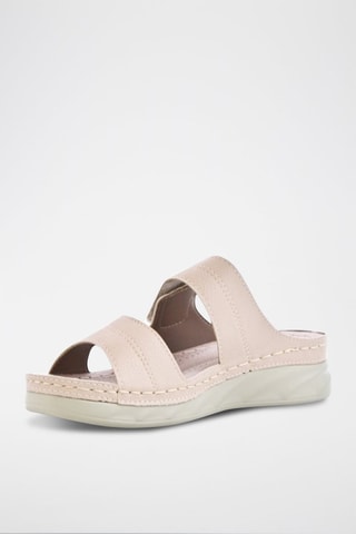 Sandalias de piel de cuña - Beige
