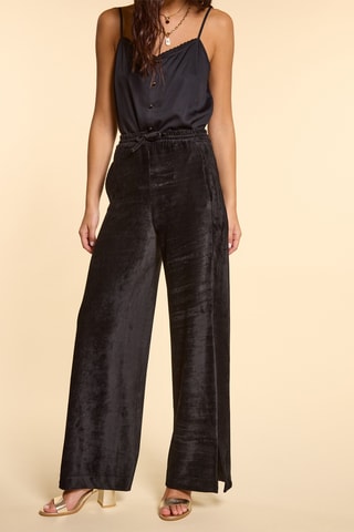 Pantalon large en velours taille haute - Noir
